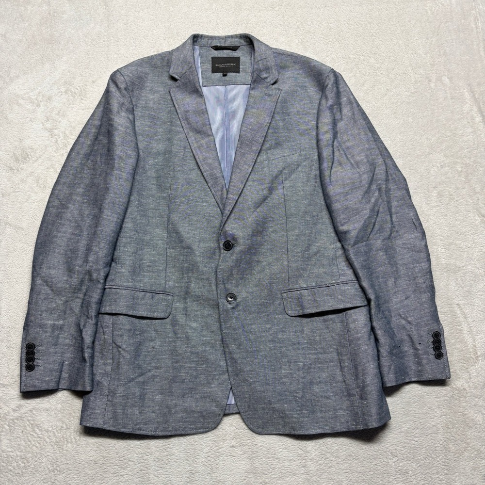 Banana Republic Blazer Mens 42R Modern Slim Fit Blue Linen Blend EUC